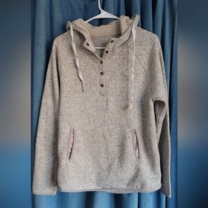Zyia Active Hoodie Size Med 1/4 Snap Pocket Sweatshirt Hood Sand Melange
